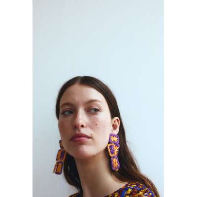E-6612 Hand Woven Raffia Tassel Pendant Women Earrings Bohemian Ethnic Rhinestones Statement Drop Earrings
