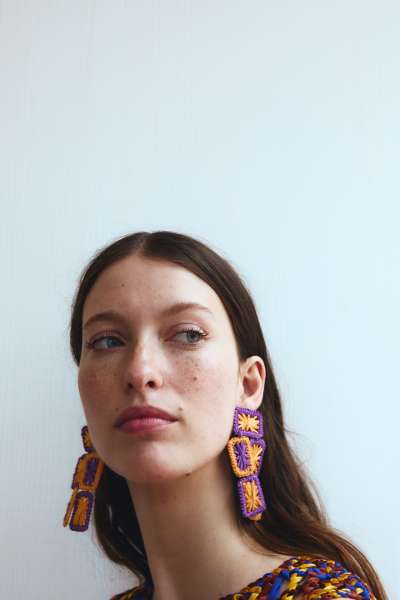 E-6612 Hand Woven Raffia Tassel Pendant Women Earrings Bohemian Ethnic Rhinestones Statement Drop Earrings