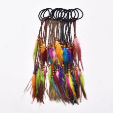 F-0440 Handmade Leather Rope Colorful Feather Headbands Wood Beads Boho Hair Accessories Fashion Jewelry
