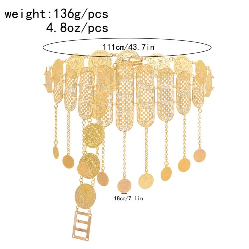N-8156 Coin Tassel Women Body Jewelry Carved Hollow Golden Belly Chains