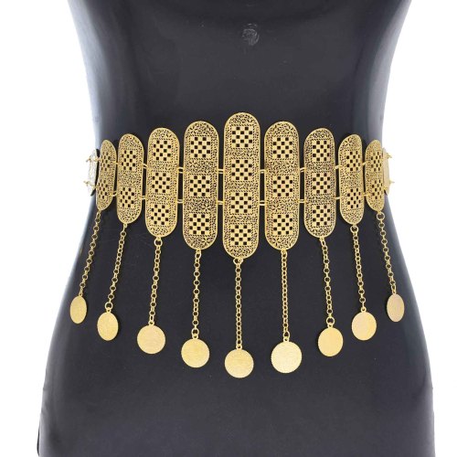 N-8156 Coin Tassel Women Body Jewelry Carved Hollow Golden Belly Chains