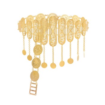 N-8155 Gold Hollow Long Chain Coin Tassel Metal Belt Body Chain