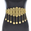 N-8155 Gold Hollow Long Chain Coin Tassel Metal Belt Body Chain