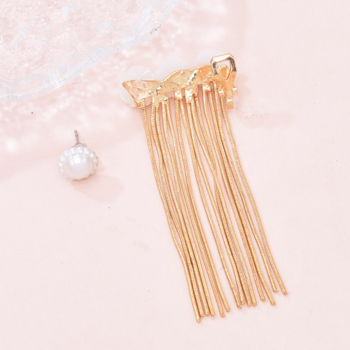 E-6618 Fashion Gold Drop Statement Earrings Pearl Long Tassel Bridal Wedding Earrings For Women Jewelry