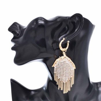 E-6619 Fashion Gold Alloy Clear Crystal Tassel Dangle Earrings For Women