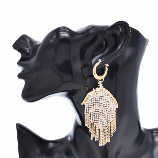 E-6619 Fashion Gold Alloy Clear Crystal Tassel Dangle Earrings For Women