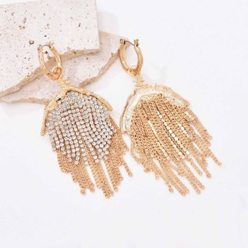 E-6619 Fashion Gold Alloy Clear Crystal Tassel Dangle Earrings For Women