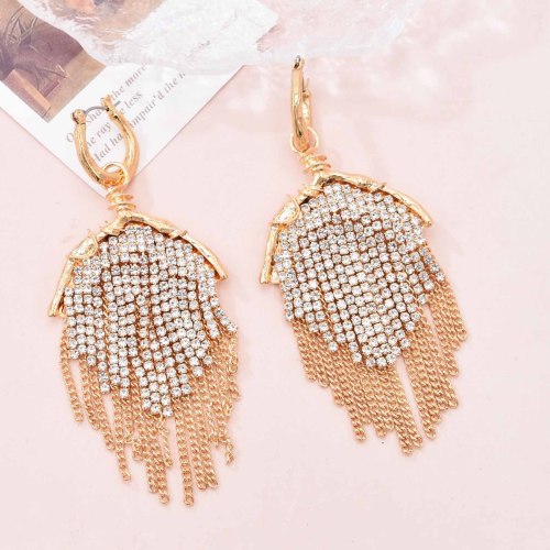 E-6619 Fashion Gold Alloy Clear Crystal Tassel Dangle Earrings For Women