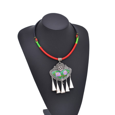 N-8162 Bohemian Colorful Bells Tassel Long Chain Heart Shaped Necklace Headwear Dual Use For Women Girls