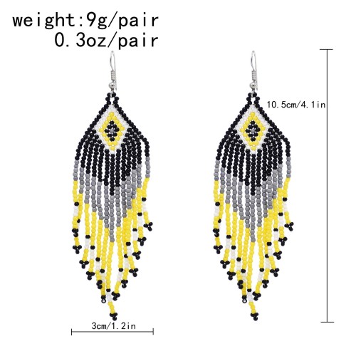 E-6621 Colorful Beads Rhomb Patterned Long Tassel Earrings