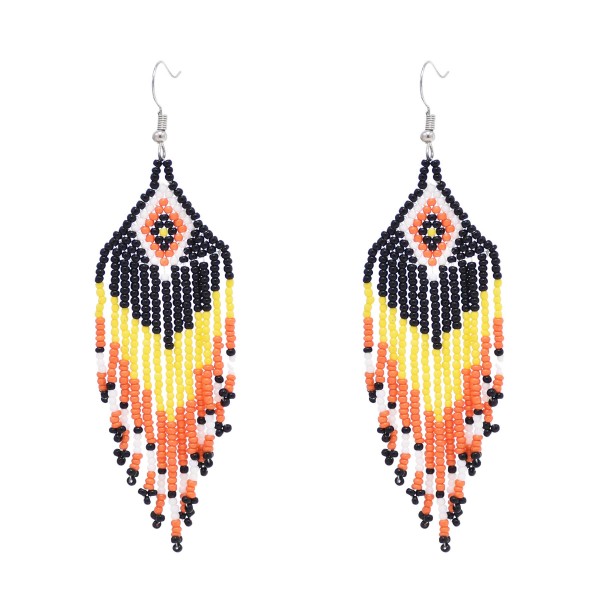 E-6621 Colorful Beads Rhomb Patterned Long Tassel Earrings