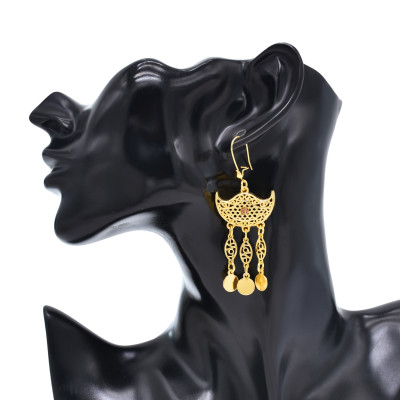 N-8167 Gold Bohemian Style Metal Pendant Necklace Earring Set Women's Birthday Gift Holiday Jewelry