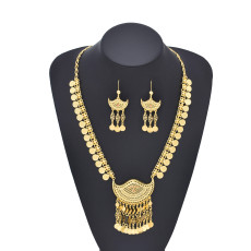 N-8167 Gold Bohemian Style Metal Pendant Necklace Earring Set Women's Birthday Gift Holiday Jewelry