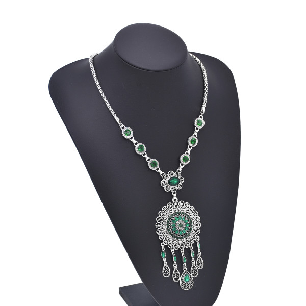 N-8170 Bohemian Turquoise Tassel Necklace Earring Set for Women Girls Party Jewelry