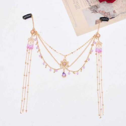 F-1094 Red Crystal Beads Long Tassels Chinese Bridal Hair Accessories Zircon Headwear Women's Party Jewelry Gifts
