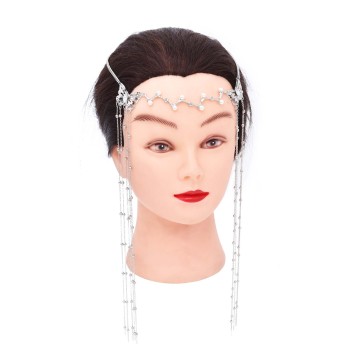 F-1106 Fashion Silver Long Chain Tassel Pearl Beads Butterfly Head Chain Hairband