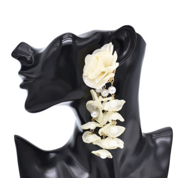 E-6625 Bohemian Style Bright Exaggerated Lace Pearl Flower Earrings Women's Party Jewelry Gifts