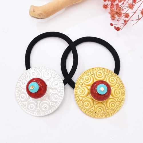 F-1111 Golden Silver Color Round Tibetan Ethnic Hair Rope Accessories