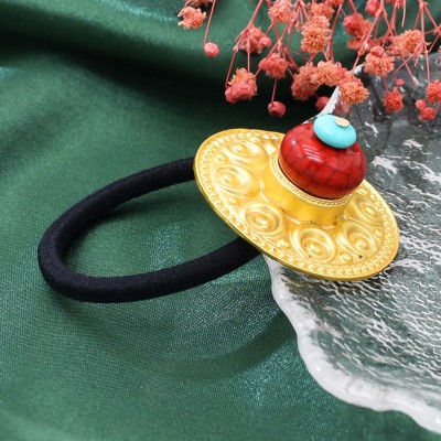 F-1111 Golden Silver Color Round Tibetan Ethnic Hair Rope Accessories