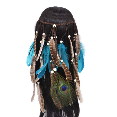 F-1114 Bohemian Style Feather Headband Hair Ornament Beads Feather Headdress Handmade Jewelry Headdress Accessories