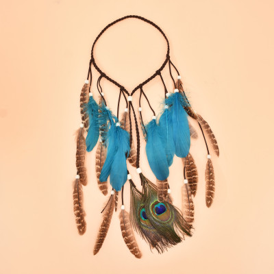 F-1114 Bohemian Style Feather Headband Hair Ornament Beads Feather Headdress Handmade Jewelry Headdress Accessories