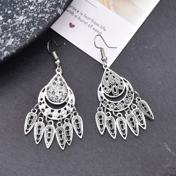 E-6628 Fashion Ethnic Silver Alloy Hollow Out Dangle Earrings