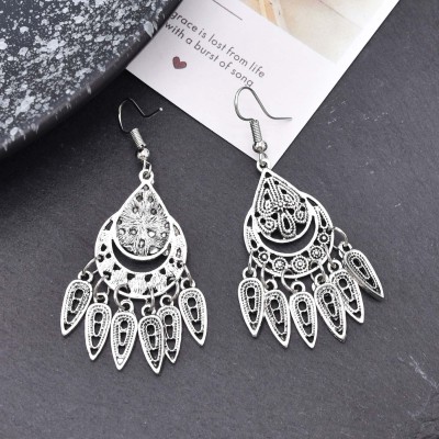 E-6628 Fashion Ethnic Silver Alloy Hollow Out Dangle Earrings