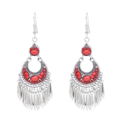 E-6580  Bohemian Turquoise Beads Tassel Lady Pendant Earrings Suitable for Ladies' Party Jewelry Gifts