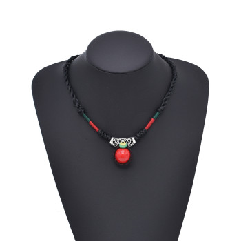 N-8181 Handmade Rope Woven Turquoise Pendant Necklace Bohemian Traditional Clothing Choker Jewelry