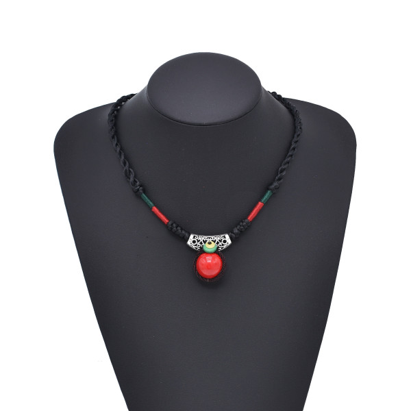 N-8181 Handmade Rope Woven Turquoise Pendant Necklace Bohemian Traditional Clothing Choker Jewelry