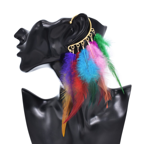 E-6629 Oversized Colorful Feather Earrings Indian Charm Exaggerated Earrings Women's Party Jewelry Gifts