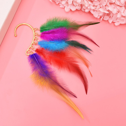 E-6629 Oversized Colorful Feather Earrings Indian Charm Exaggerated Earrings Women's Party Jewelry Gifts
