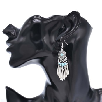 E-6632 Bohemian Ethnic Long Tassel Dangle Earrings for Women Red Blue Beads Earrings