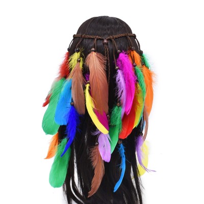 F-1115 Bohemian Style Colorful Feather Headband Hair Ornament Beads Feather Headdress Handmade Jewelry Headdress Accessories