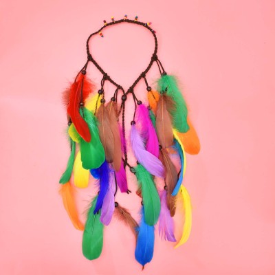 F-1115 Bohemian Style Colorful Feather Headband Hair Ornament Beads Feather Headdress Handmade Jewelry Headdress Accessories