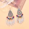 E-6632 Fashion Ethnic Silver Alloy Red Green Colorful Acrylic Beads Silver Leaf Tassel Dangle Earrings