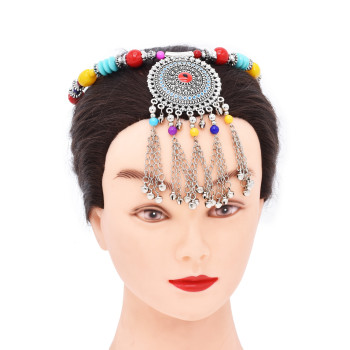 N-8182 Tibetan Colored Bead Circular Tassel Metal Necklace for Women's Party Jewelry Gifts