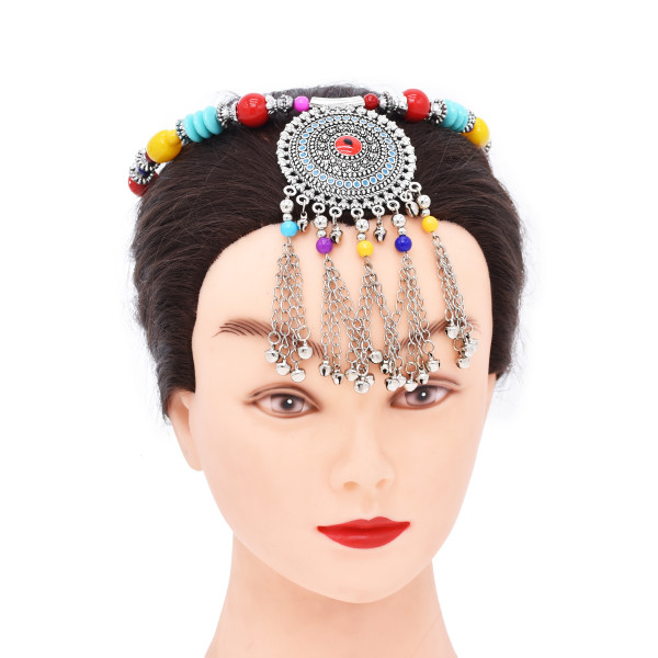 N-8182 Tibetan Colored Bead Circular Tassel Metal Necklace for Women's Party Jewelry Gifts
