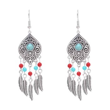 E-6633 Alloy Leaves Women Drop Earrings Vintage Bohemian Ethnic Statement Earrings