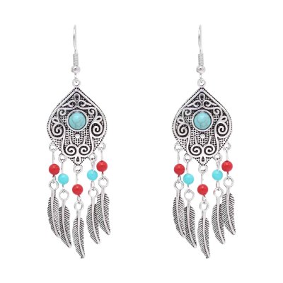 E-6633 Alloy Leaves Women Drop Earrings Vintage Bohemian Ethnic Statement Earrings