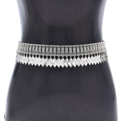 N-8184 Silver Block Tassel Body Chain Bohemian Ethnic Waist Chain Women's Party Wedding Accessories