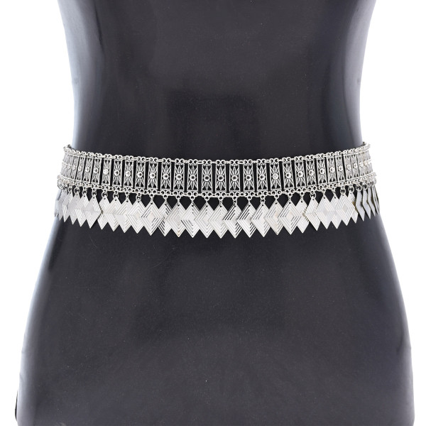 N-8184 Silver Block Tassel Body Chain Bohemian Ethnic Waist Chain Women's Party Wedding Accessories