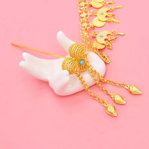 F-1116 Bohemian Style Golden Tassel pendant Hair Accessories Gypsy Women's Party Jewelry Gifts
