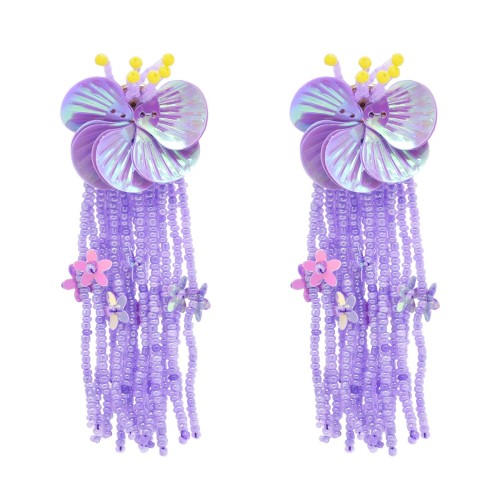E-6635 3 Colors Butterfly Flower Beads Long Earrings for Women