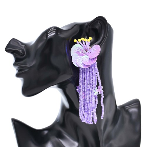 E-6635 3 Colors Butterfly Flower Beads Long Earrings for Women