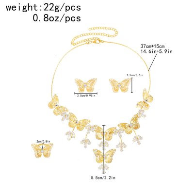 N-8189 Butterfly Women Jewelry Sets Golden Charms Weddings 3 PC Jewelry Sets