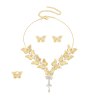 N-8192 Butterfly Women Jewelry Sets Flower Rhinestones Tassel Golden Charms Weddings  3 PC Jewelry Sets