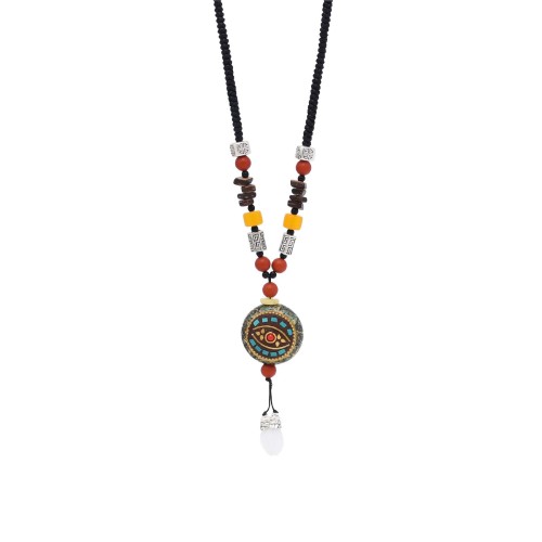 N-8196 Vintage Tibetan Ethnic Vintage Pinestone Pendant Necklace Sweater Chain
