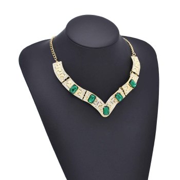 N-8198 Fashion Egypt Vintage Gold Alloy Black Red Green Crystal Necklace