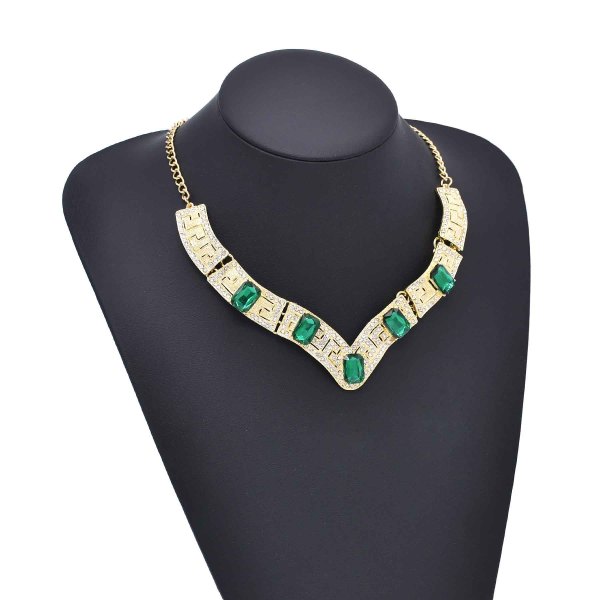 N-8198 Fashion Egypt Vintage Gold Alloy Black Red Green Crystal Necklace
